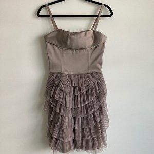 BCBG MAXAZRIA Tan Ruffle Mini Dress